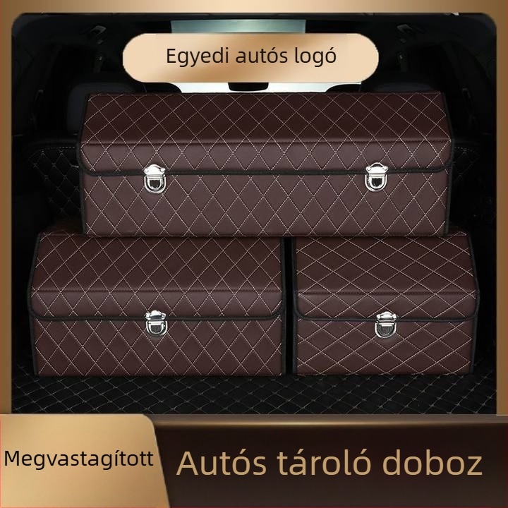 Bőrrel bevont autócsomagtartó tároló doboz, többfunkciós összecsukható belső szervező