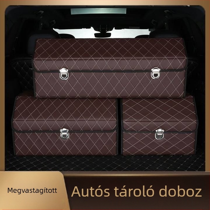 Bőrrel bevont autócsomagtartó tároló doboz, többfunkciós összecsukható belső szervező