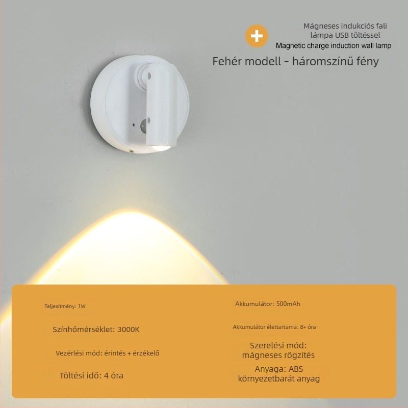 Újratölthető mágneses LED-fali lámpa USB-vel, érintésérzékelő a folyosóra