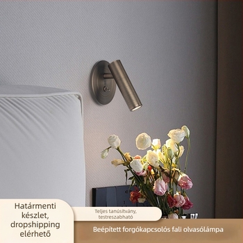 Olvasólámpa falra szerelhető minimalist stílusban, teljes spektrumú szemvédővel és kapcsolóval, szállodai szobákhoz és hálószobákhoz