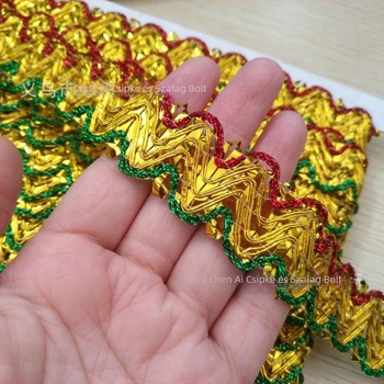 2,5 cm hullámszegély csipke, 13 m arany- és ezüst színű sodrott fonalból készült, ruházathoz és DIY projektekhez