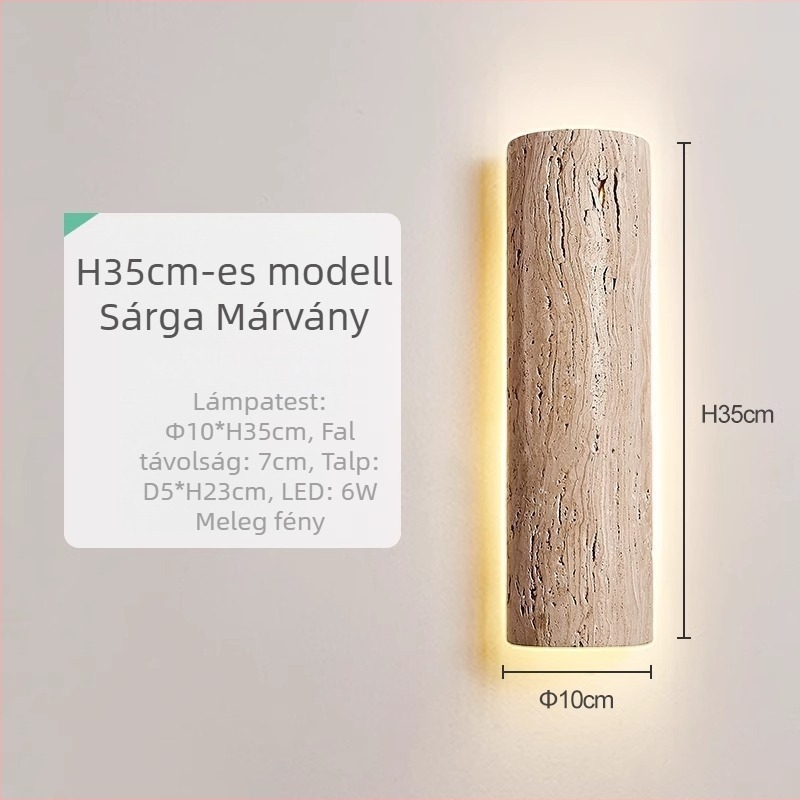 Sárga travertinból készült lineáris LED falikar, Wabi-Sabi stílusban, designer retro hangulat a lépcsőházban és a nappali hátterében