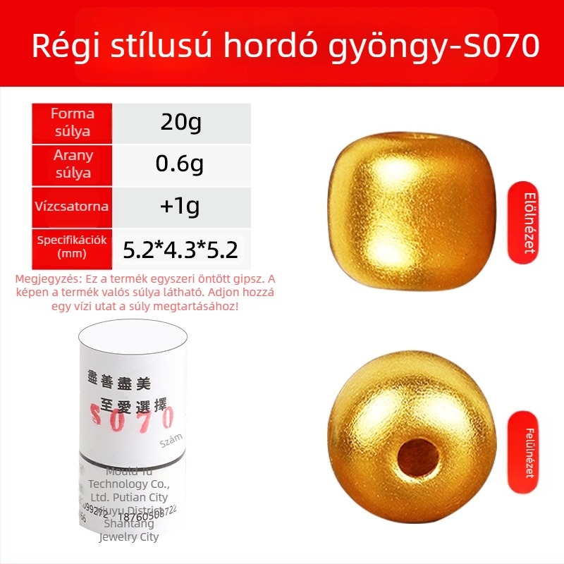 Régi stílusú hordó alakú gipsz formája gyöngyökhöz – tömör gyöngyök arany- és ezüst színben ékszerkészítéshez, DIY gyöngykészlet és aranyozó eszközök