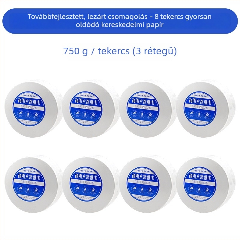 Fali tartó nagy tekercses toalettpapírhoz, hotelszobák fürdőszobájába, fúrás nélküli telepítés, közösségi WC-hez
