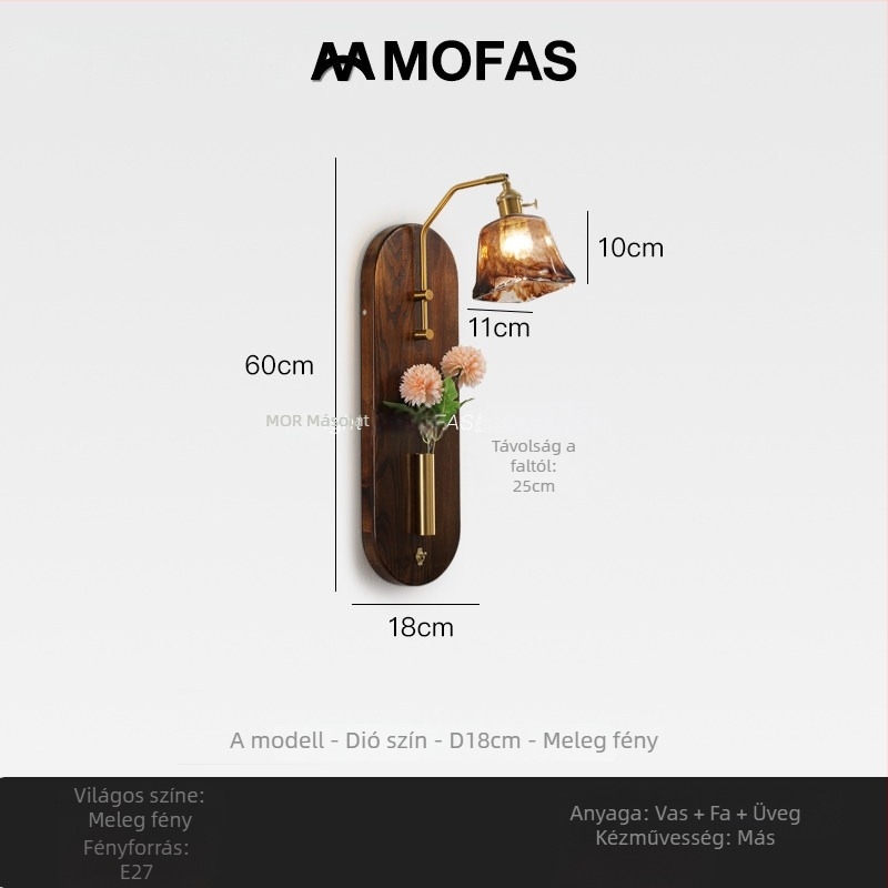 MOFAS Francia stílusú vintage falikar virágos kompozícióval, kapcsolóval, hálószobába, folyosóra és nappaliba