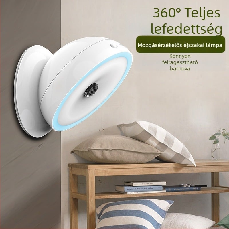 LED éjszakai lámpa hálószobába és folyosóra, USB-töltésű falikar mozgásérzékelővel