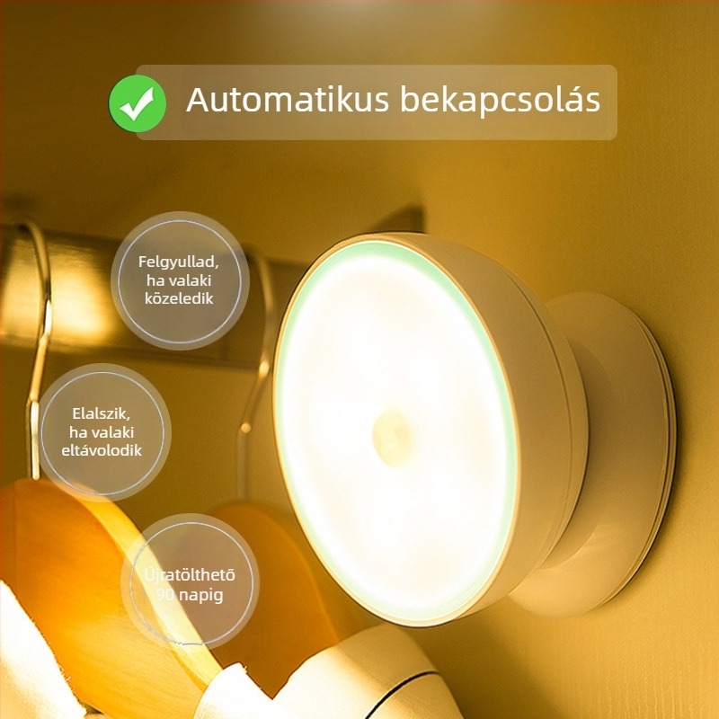 LED éjszakai lámpa hálószobába és folyosóra, USB-töltésű falikar mozgásérzékelővel