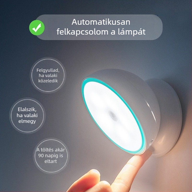 LED éjszakai lámpa hálószobába és folyosóra, USB-töltésű falikar mozgásérzékelővel