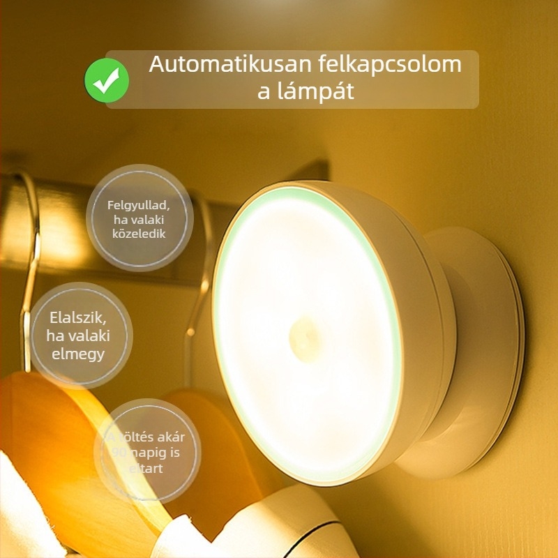 LED éjszakai lámpa hálószobába és folyosóra, USB-töltésű falikar mozgásérzékelővel