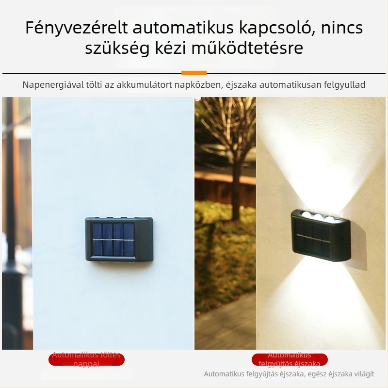 Napelemes kertfalikar dupla fejjel, vízálló, kültéri, balkonhoz, felfelé és lefelé világít.