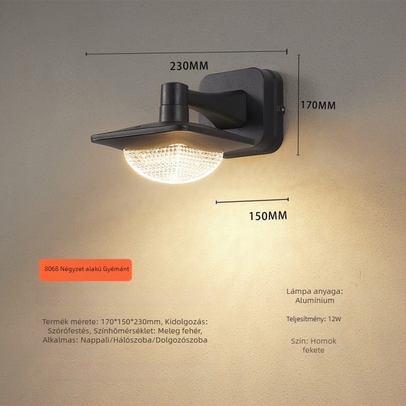 LED kültéri vízálló falikar belső és külső használatra – alumínium ház, IP65, 170×150×230 mm, falra szerelhető, luxus kinézet