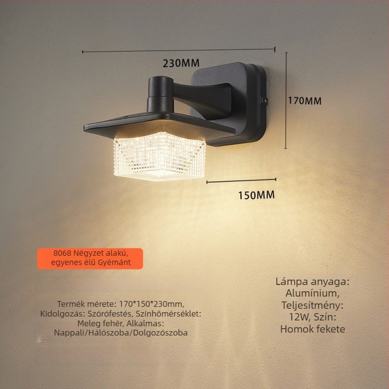 LED kültéri vízálló falikar belső és külső használatra – alumínium ház, IP65, 170×150×230 mm, falra szerelhető, luxus kinézet