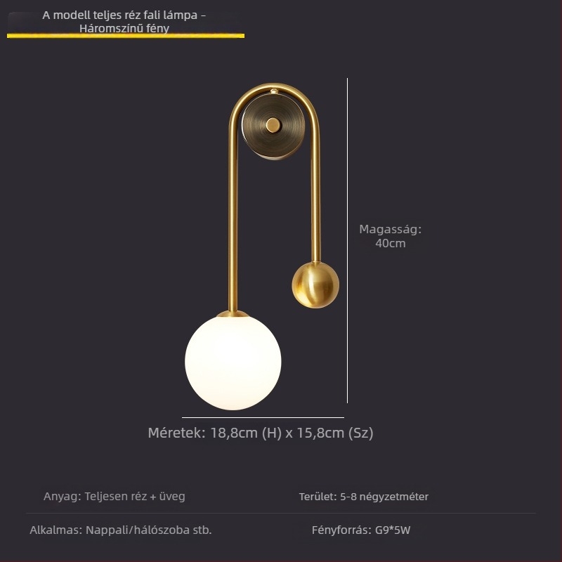 Teljesen rézből készült falikar, modern minimalist stílusban, nappalihoz, folyosóhoz és hálószobához – nordikus stílus.