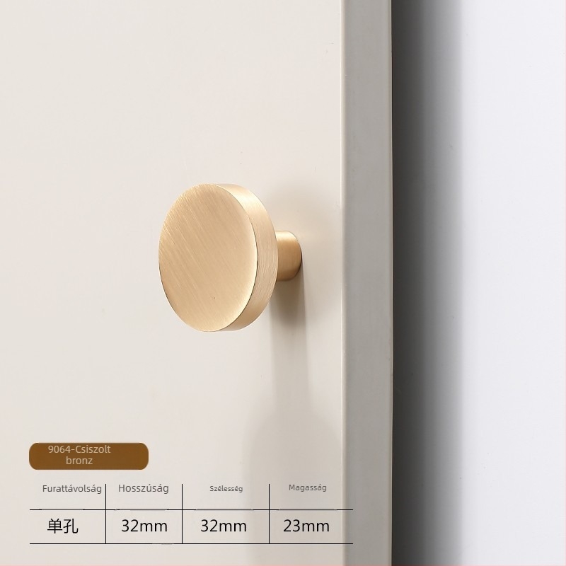 Szürke kör alakú fém fogantyú szekrényekhez és ruhásszekrényekhez, modern minimalist dizájn, egy lyukkal
