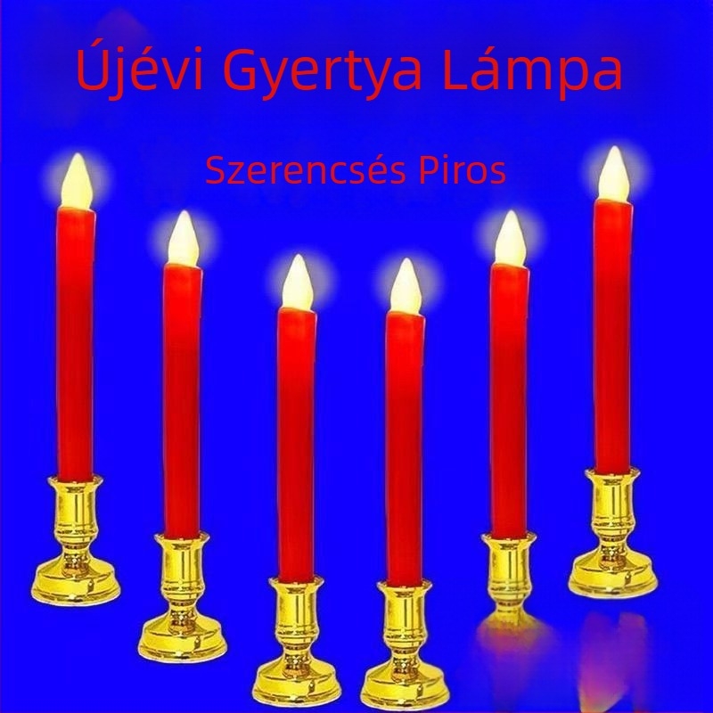 Piros LED-es elektronikus gyertya, hosszú élettartalmú akkumulátor, füstmentes, házavatóra és esküvőkre