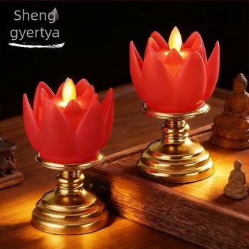 LED lótusz alakú mozgó gyertya Buddha-oltárhoz, füstmentes elektromos gyertya