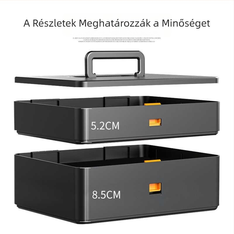 Kétrekeszes, hordozható műanyag szerszámtartó doboz ipari minőségben, otthoni és autós használatra, elektromos karbantartáshoz