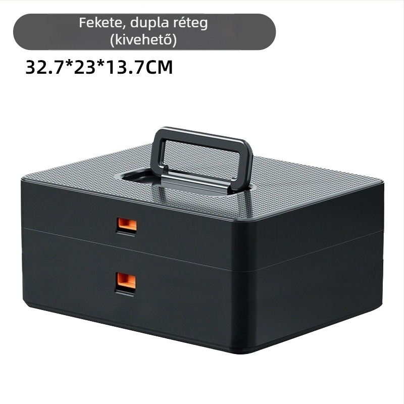 Kétrekeszes, hordozható műanyag szerszámtartó doboz ipari minőségben, otthoni és autós használatra, elektromos karbantartáshoz