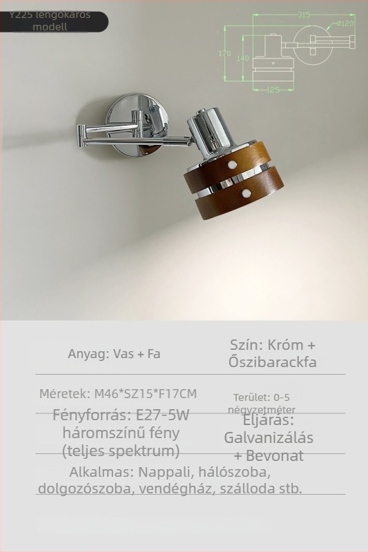 Fali lámpa teljes spektrummal, UFO krém színű stílusban, modern minimalista dizájn, forgatható éjjeli lámpa hálószobába és nappaliba, vintage kar