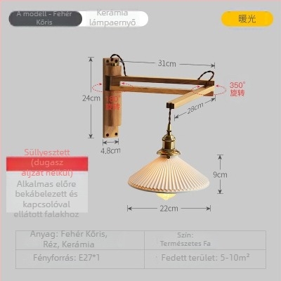 Japán-stílusú retro összecsukható falikar wabi-sabi dizájnnal, amerikai diófából, teleszkópos, az ágynál