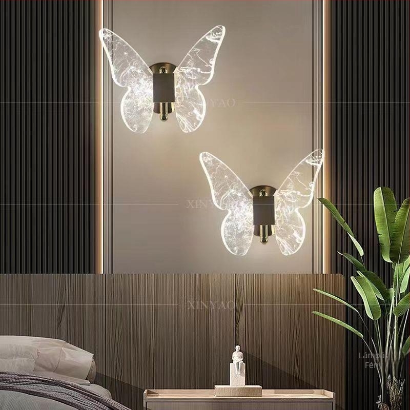 Pillangó alakú LED falikar, luxus, modern, minimalist stílusú, nordic dizájn, hálószobába és TV-falra