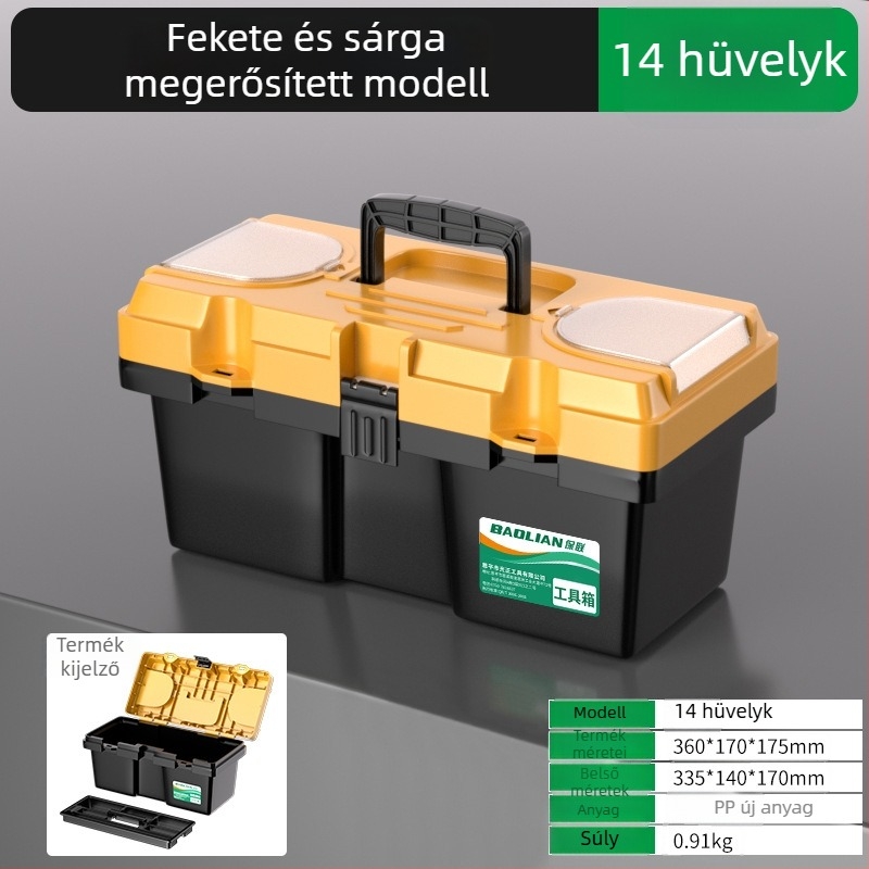 Nagy hordozható szerszámtartó villanyszerelőknek, ipari szintű ütésálló, többfunkciós