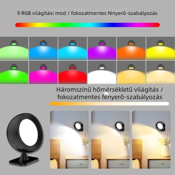 RGB mágneses falilámpa, újratölthető, távirányítóval és időzítővel, három színhőmérséklet, nappali és hálószoba éjjeli fény