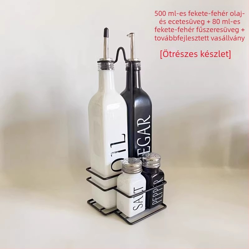 Konyhai olaj- és ecet-palack készlet, fekete-fehér dizájn, olajspray palack