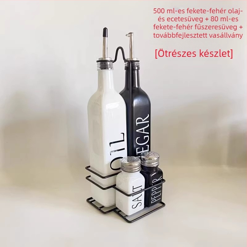 Konyhai olaj- és ecet-palack készlet, fekete-fehér dizájn, olajspray palack