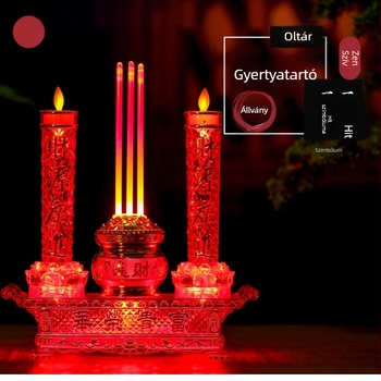 LED elektronikus gyertya lámpa füstölővel és Gazdagság Istene motívummal, akkumulátoros vagy hálózati üzem, dupla használat, színes fény