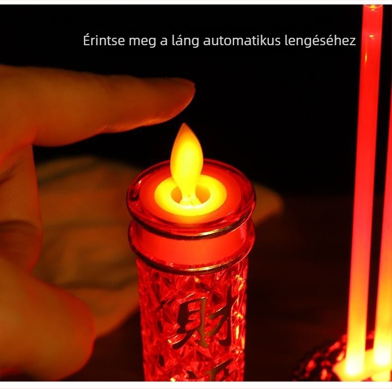 LED elektronikus gyertya lámpa füstölővel és Gazdagság Istene motívummal, akkumulátoros vagy hálózati üzem, dupla használat, színes fény