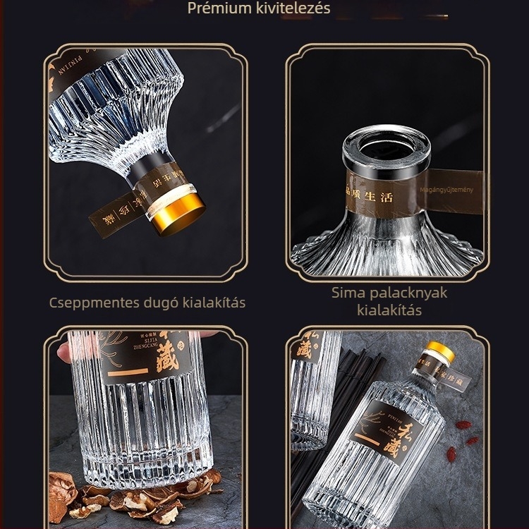 Kis üveg zárható, élelmiszer-minőségű, alkalmas bor, olaj és víz tárolására, kapacitás alatt 300 ml