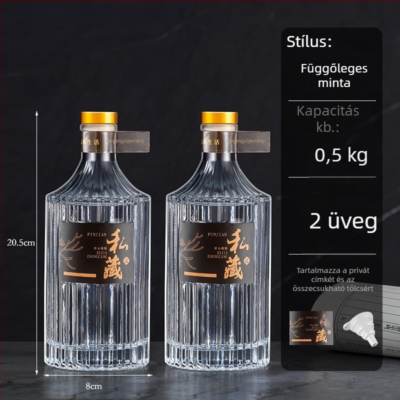 Kis üveg zárható, élelmiszer-minőségű, alkalmas bor, olaj és víz tárolására, kapacitás alatt 300 ml