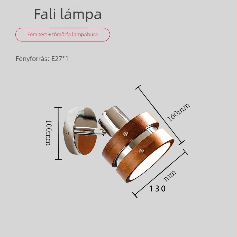 Húzózsinóros falikar teleszkópos karokkal, tömörfa, Wabi-Sabi stílusú olvasólámpa hálószobába
