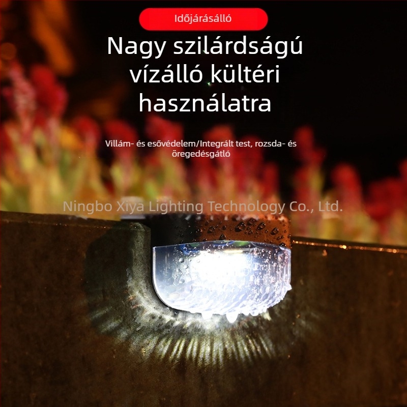 Napelemes kerti lámpa, 2 LED-es a lépcsőkhez, kültéri vízálló korlát- és kerítésvilágítás, dekoratív falikar