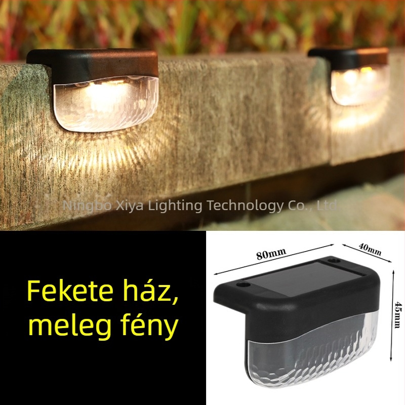 Napelemes kerti lámpa, 2 LED-es a lépcsőkhez, kültéri vízálló korlát- és kerítésvilágítás, dekoratív falikar