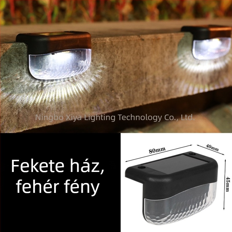 Napelemes kerti lámpa, 2 LED-es a lépcsőkhez, kültéri vízálló korlát- és kerítésvilágítás, dekoratív falikar