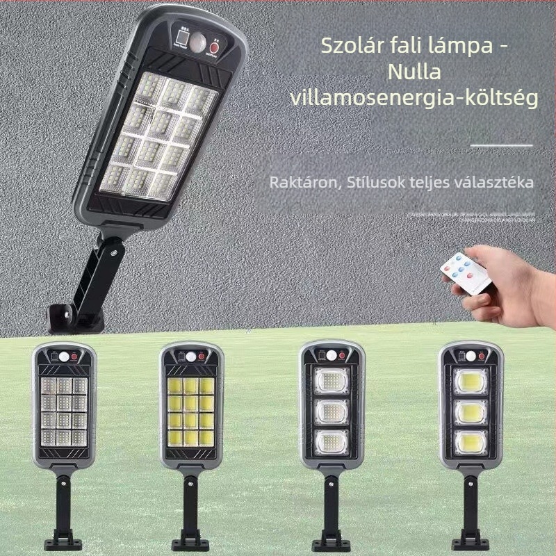 Szuper fényes kültéri vízálló COB napenergia-falikar kert- és udvarmegvilágításra, távirányítóval és mozgásérzékelővel, LED