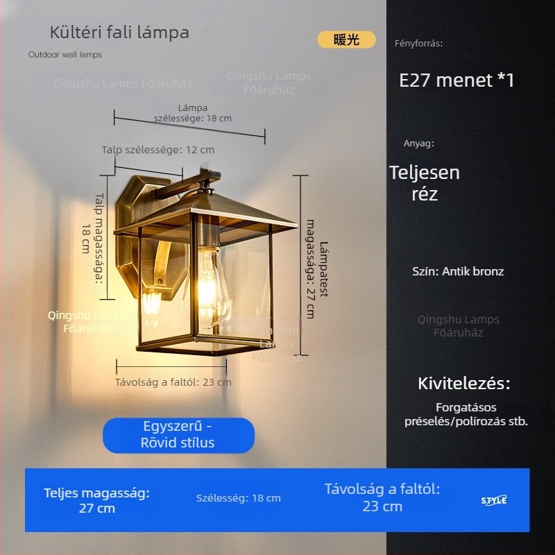 Kültéri fali lámpa villa bejáratához, erkélyhez, kerthez és külső falakhoz, kínai stílusú pavilon udvarhoz