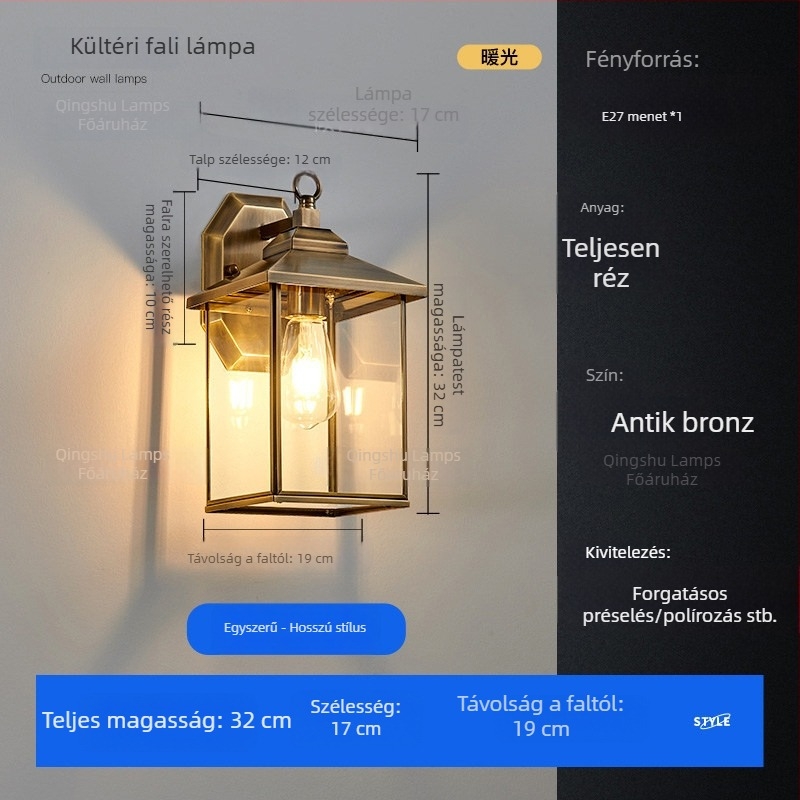 Kültéri fali lámpa villa bejáratához, erkélyhez, kerthez és külső falakhoz, kínai stílusú pavilon udvarhoz