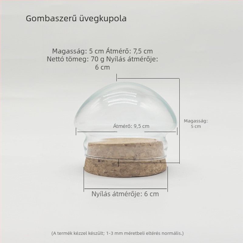 Üvegből készült kiállító doboz parafadugós fedéllel száraz és megőrzött virágokhoz - átlátszó porvédő burkolat