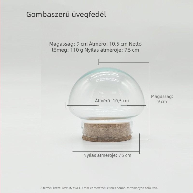 Üvegből készült kiállító doboz parafadugós fedéllel száraz és megőrzött virágokhoz - átlátszó porvédő burkolat