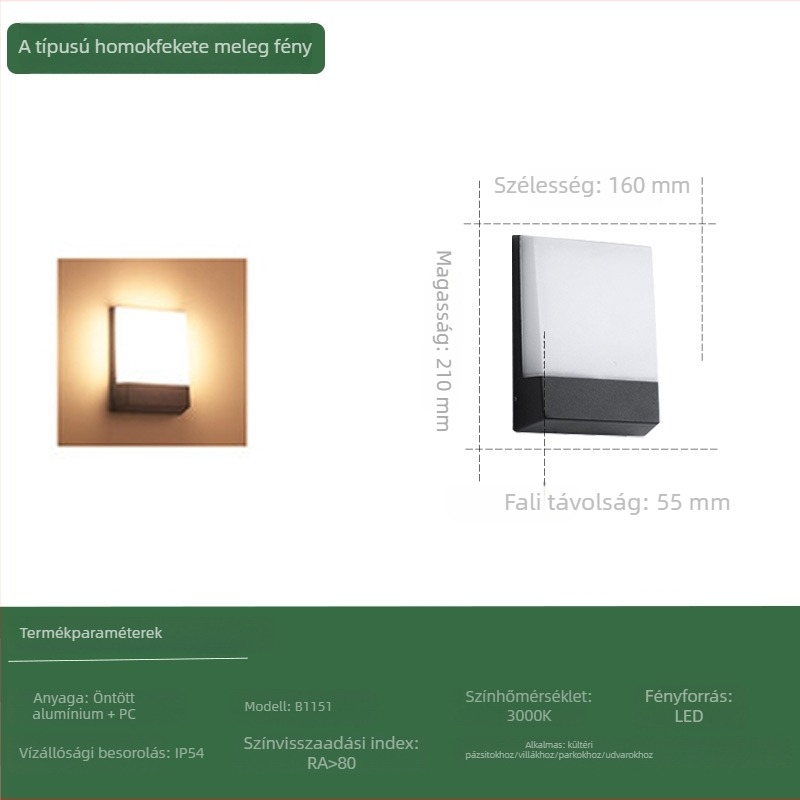 Kültéri LED-fali lámpa, egyszerű, modern dizájn, IP54 vízálló, nagy fényerő, ideális kapuhoz, kerítéshez, udvarhoz és előcsarnokhoz