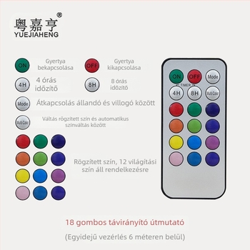 LED elektronikus gyertya távirányító 10/11/18 gombbal, esküvői vezérlő időzítő funkcióval