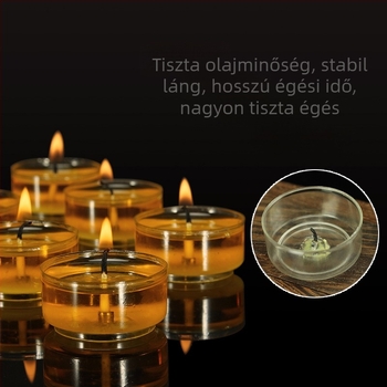Vajlámpás mécsesek buddhista felajánlásokhoz, 8 órás égés és 4 órás tartósság, 50 darabos készlet, gumiborítás, növényi ghí, füstmentes, aromaterápia