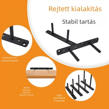 Rejtett polctartó, T-alakú, szénacélból, csiszolt felülettel, 4 mm vastagságú