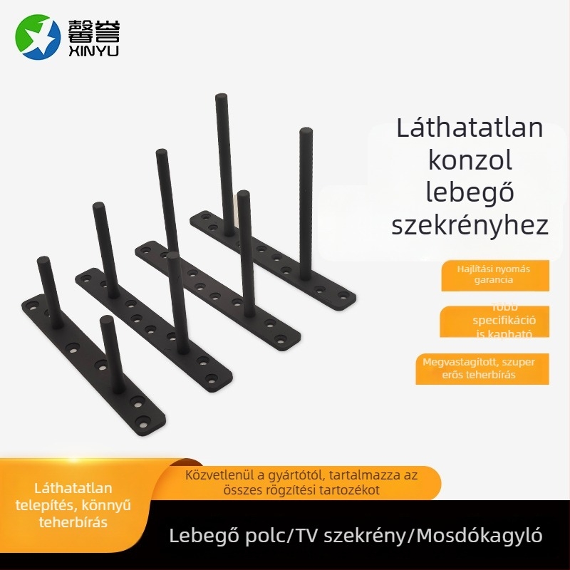 Rejtett polctartó, T-alakú, szénacélból, csiszolt felülettel, 4 mm vastagságú
