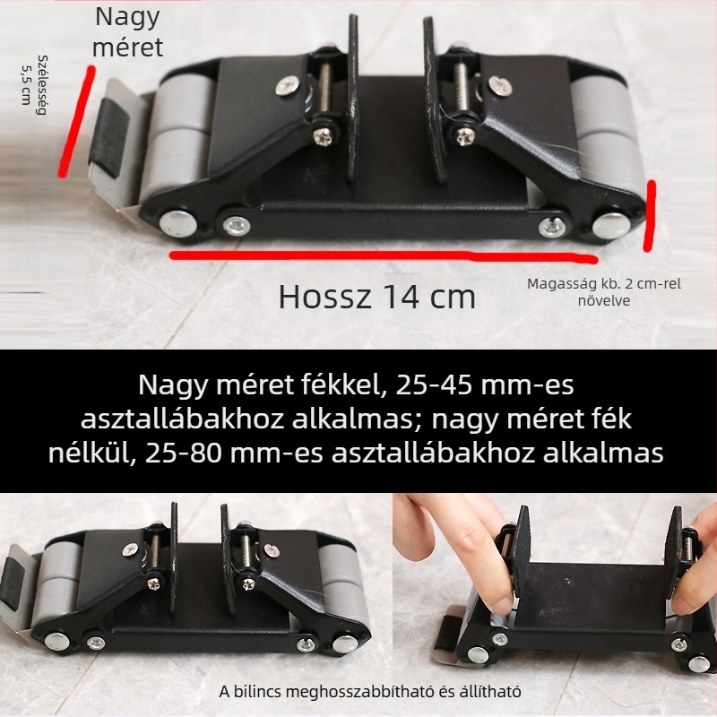 Rögzített és mozgatható görgős alap nehéz bútorok mozgatásához: ágyak, székek, lábtámaszok és mahjong asztalok
