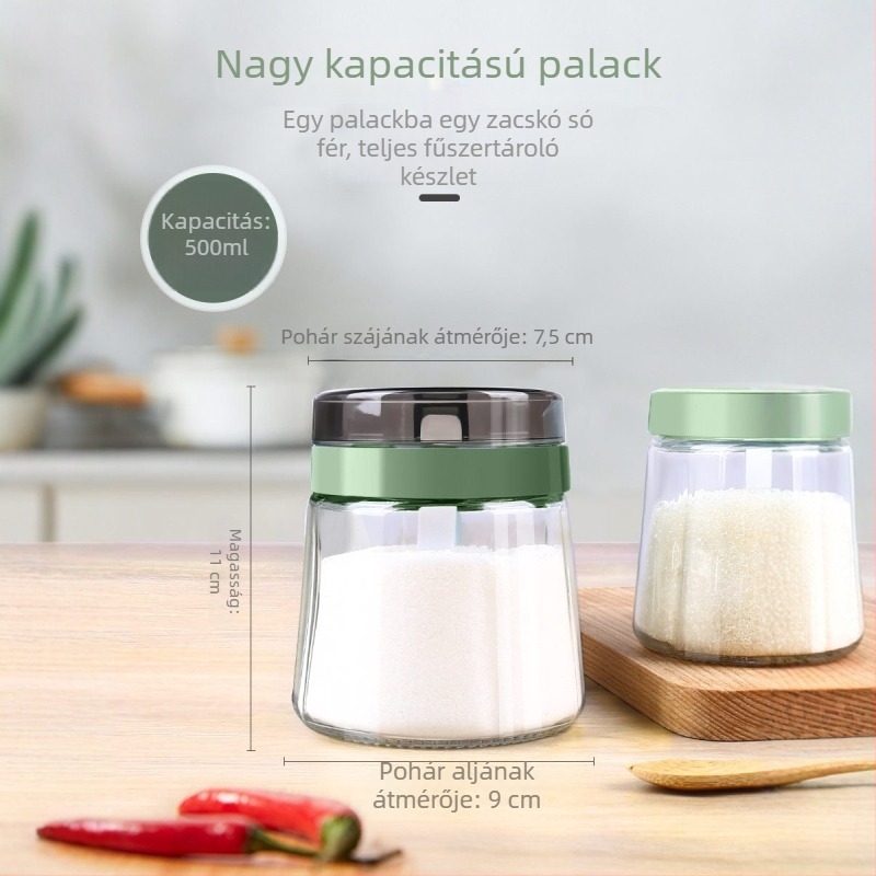 Üvegből készült fűszertartó készlet olajtartállyal, só- és MSG-tárolókkal – modern konyhai tárolás