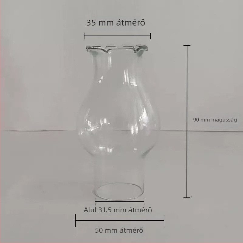 Kerozin lámpaernyő koronás mintával, kézzel készített kifújt üveg, reliefes kis árnyékoló